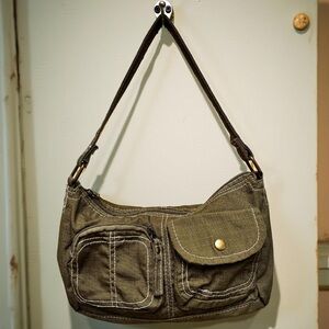 Mossimo Olive Green Small Baguette Canvas Handbag